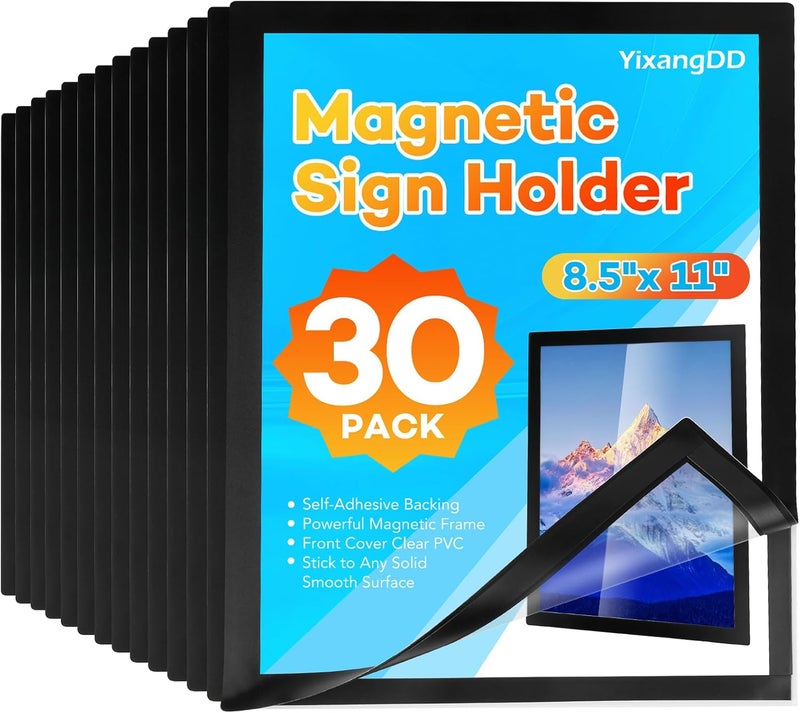 YixangDD 30 Pack Magnetic Sign Holder 8.5 x 11, Self-Adhesive Magnetic Wall Mount Sign Holder, Magnetic Document Holder for Wall Window Office Poster Store - Image 1